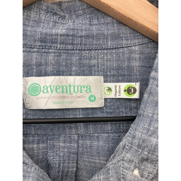 Aventura Organic Cotton Granola Gritty Boho Chambray Denim Blue Button Up Shirt - Image 2