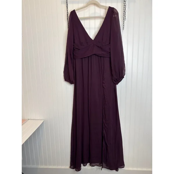 NWOT Lulus Enchant My Love Dark Purple V-Neck Long Sleeve Maxi Dress Size L - Image 4