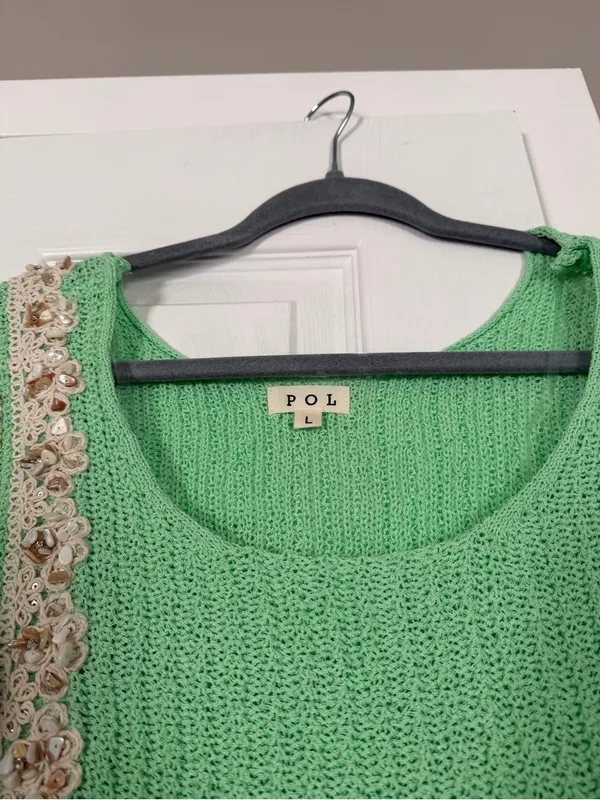 POL Mint Green Puff-Sleeve Knit Top with Lace Trim - Image 6