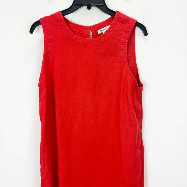 Madewell Mini Shift Dress in 100% Linen A Line Embroidered Hem Wild Poppy M - Image 8