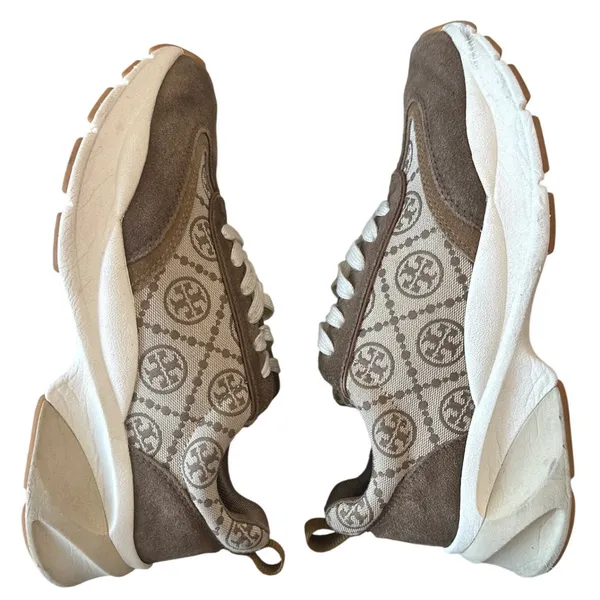 Tory Burch Good Luck T-Monogram Trainer Brown Suede Chunky Sneakers 8.5 - Image 7