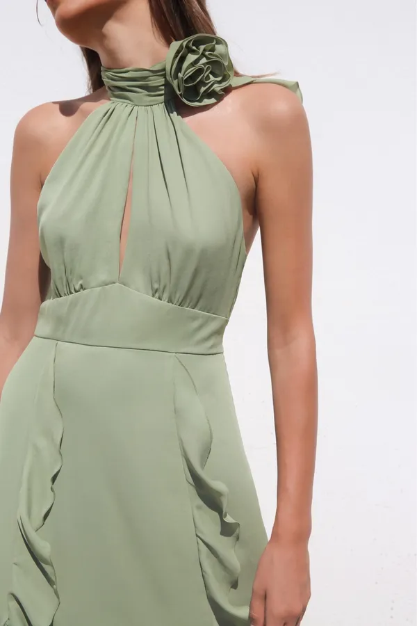 Zara dress maxi bohemian ruffled halter floral scarf wedding evening party - Image 13