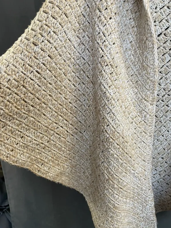 Handmade Crochet Wrap Shawl Cardigan Heather Beige - Image 3