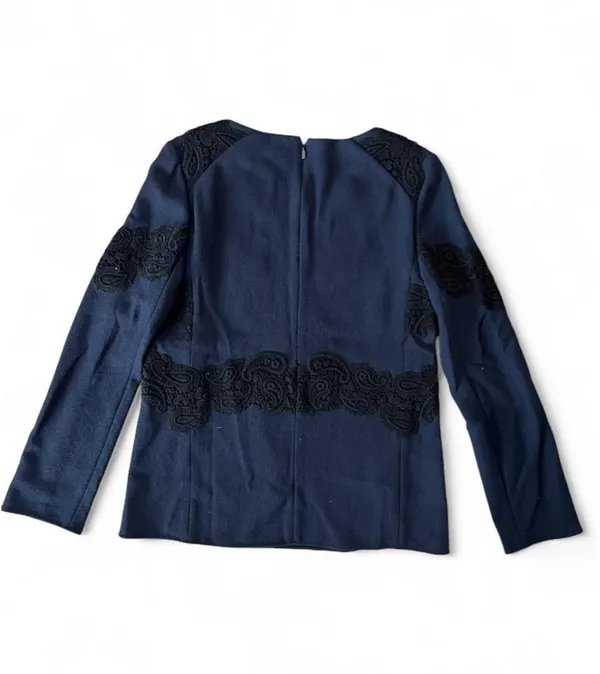 Chloe Dark Navy Blue Lace Long-Sleeve Top - Image 2