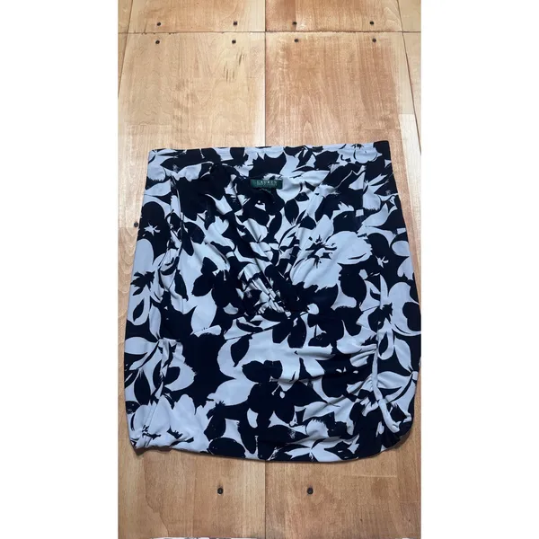 Lauren Ralph Lauren Navy Blue White Floral Ruched Sheath Dress Womens size 2‎ - Image 3