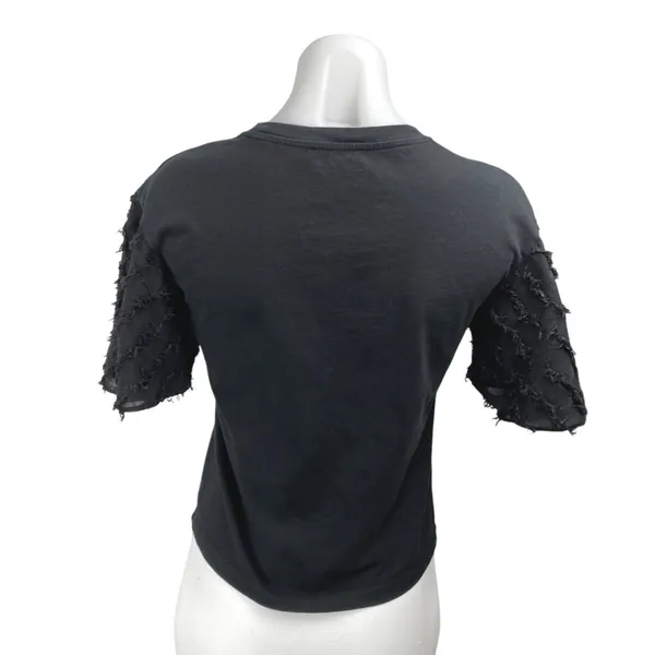 See By Chloe Women's Black Fringed Flutter Short Sleeve Blouse T shirt Top Sz S - Image 2