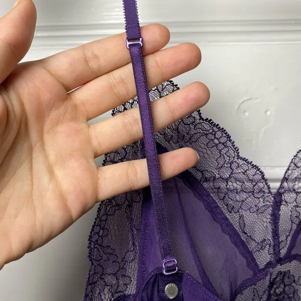 Stella McCartney Silk Sheer Camisole Lingerie Top with Lace Detail Purple Small - Image 9