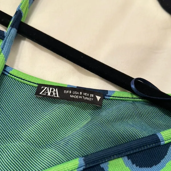 ZARA Stylish Green and Blue Patterned Dress - Image 2