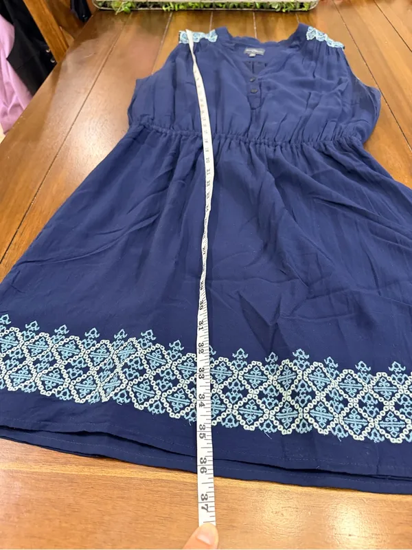 Market & Spruce Navy Blue Embroidered Dress Size L Sleeveless Boho Shift - Image 4