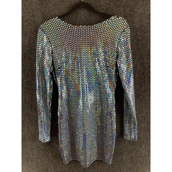 Goodtime USA Womens Holographic Sequin Dress M Backless Mini Party Club Glitter - Image 2