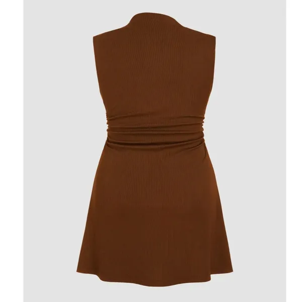 Cider Dress Ribbed Mock Neck Sleeveless Brown Ruched Waist Plus Size 2X 18 20 - Image 2