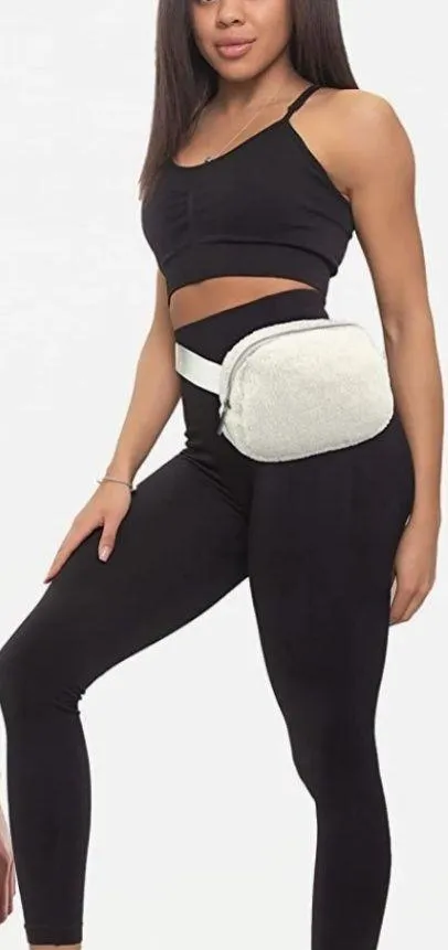 Fleece Belt Bag Women Sherpa Crossbody Waist Bag Adjustable strap Cream color Ne - Image 2