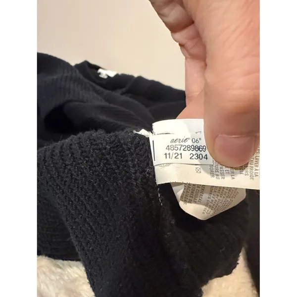 Aerie Black Waffle Knit 100% Cotton Slouchy Sweater 1/4 Button Size M - Image 6