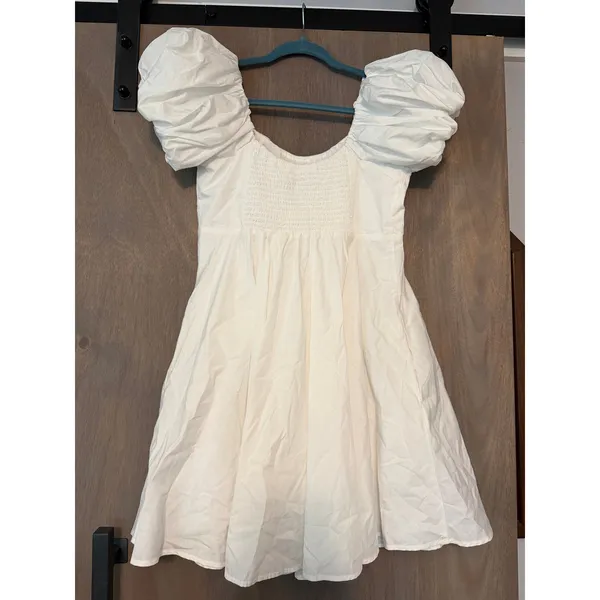 White Abercrombie Puff Sleeve Mini Dress Size Medium NWT - Image 7