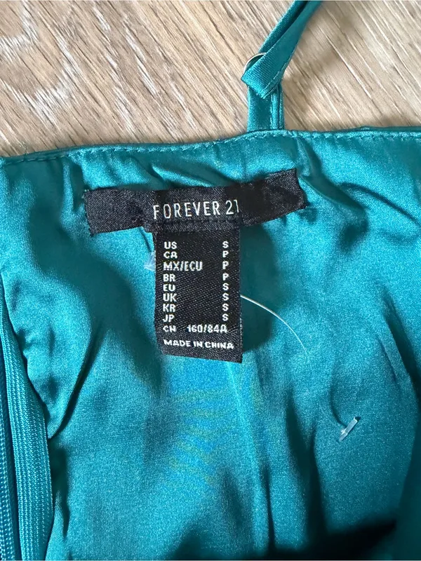 Forever 21 Teal Satin Slip Maxi Dress - Image 4
