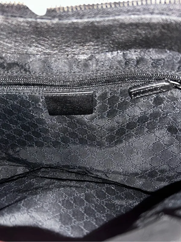 Gucci Vintage Y2K Black Denim Web Stripe Shoulder Hobo Bag Zip Top Silver Hardwa - Image 14