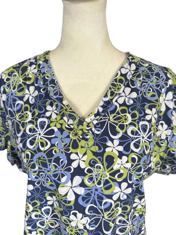 MC2 lime green and blue floral short sleeve v-neck scrub top front pockets L - Image 5