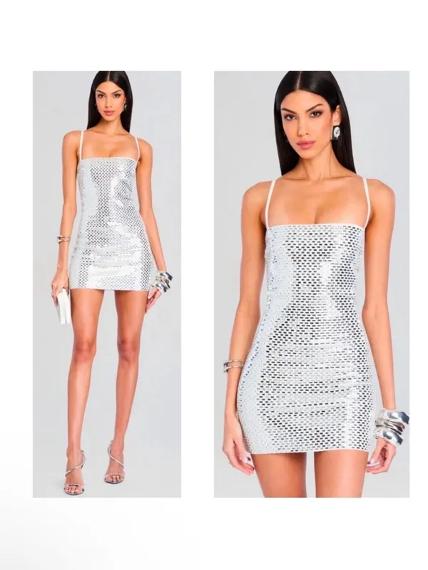 Retrofête NEW Avanya Knit Mirror Crystal Sequin Embellished White Mini Dress S - Image 3