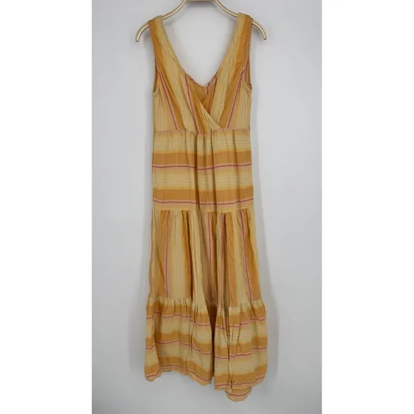 L*Space Clara Dress Small Yellow Striped Boho Tiered Maxi‎ Beach Coverup Summer - Image 2