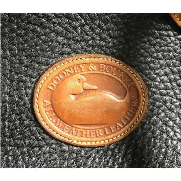 Vintage Dooney & Bourke USA Black Pebble Leather Dome Satchel British Tan Bag - Image 5