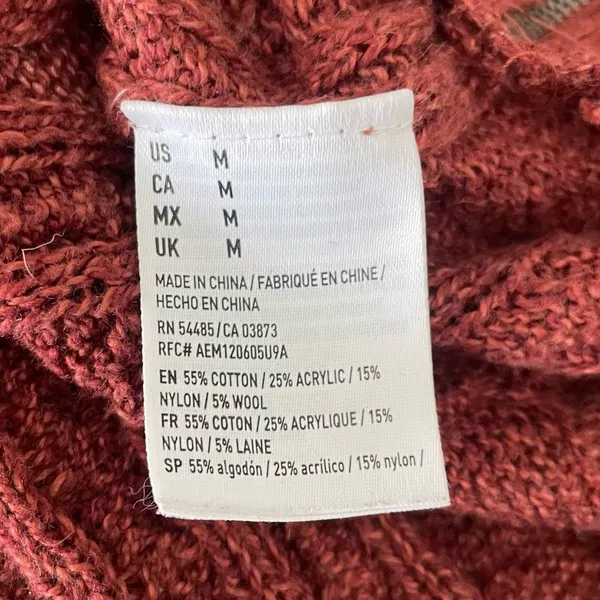 American Eagle Womens Sweater M Rust Cable Knit Crew Neck‎ Pullover Zipper Sides - Image 7