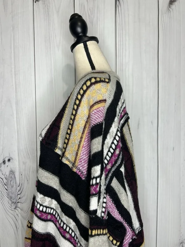 Easel Mix Print Striped Wool Blend Slouchy Sweater Crew Neck Boho Sz M - Image 6
