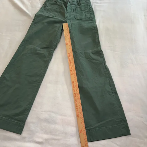 J Crew Lizzie Wide Leg Pants Linen Cotton Olive Green Womens 25 Patch Pockets - Image 7