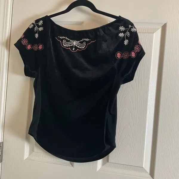 Free People Black Velvet Top with Embroidered Details M - Image 9