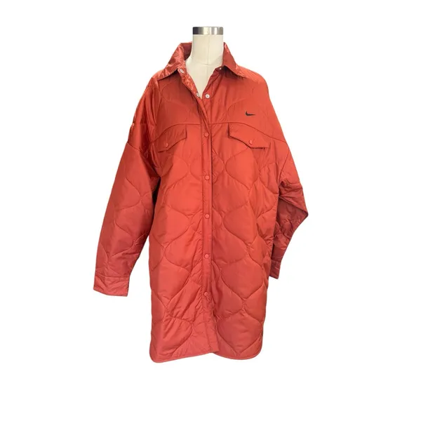 Nike Sportswear Essentials Quilted Trench Jacket Womens L NWT Rugged Orange NEW - Image 3