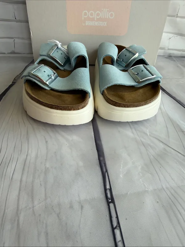 Papillio by Birkenstock Arizona Papillio Chunky Slide in Mineral Blue - Image 4