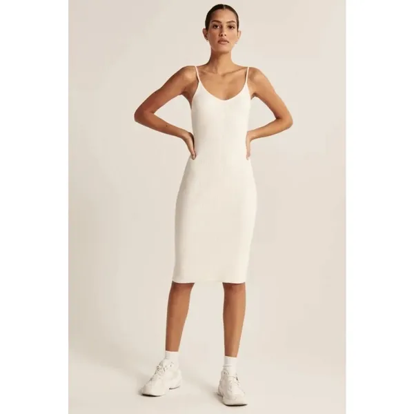 Abercrombie & Fitch Slip Midi Sweater Dress Size XL V-Neck Spaghetti Strap White - Image 3