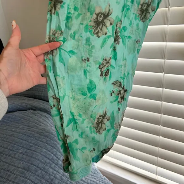 Mint Green Floral Harem Pants Boho Fairycore Artsy Coastal Relaxed Fit M - Image 7