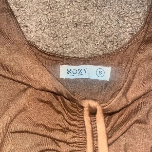 Sozy Soft Sarah Midi Dress Long Sleeve Ruched Bust‎ Thumbholes Brown Small - Image 7
