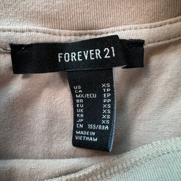Forever 21 T Shirt XS Womens Basic Crew Neck Short Sleeve Beige Classic Neutral - Image 3