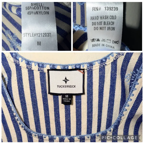 Tuckernuck Sullivan Embroidered Canvas Caftan sz M Blue Stripe Mini Swim‎ Cover - Image 3