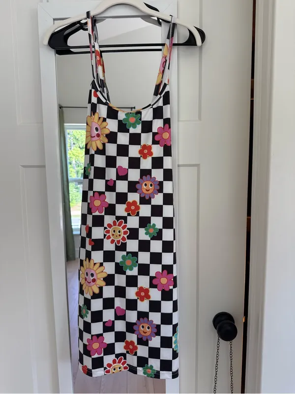 SHEIN Qutie Plus Size Black & White Gingham Dress With Flower Print XL - Image 6