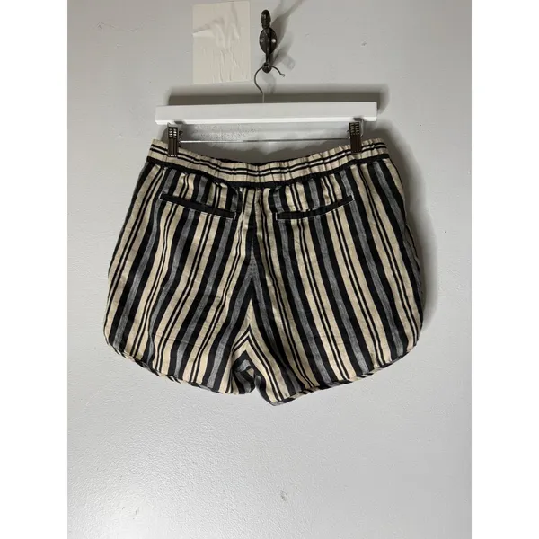 Madewell Linen Blend Grey‎ Black Evelyn Stripes Pull On Shorts Women's M - Image 2