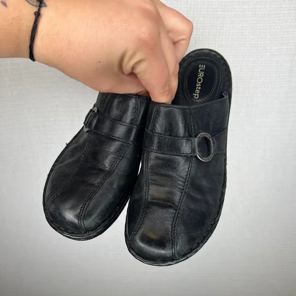 Eurostep Sonata Black Leather Mules Clogs Wedge Slip On Shoes 7M 75207-1 - Image 2