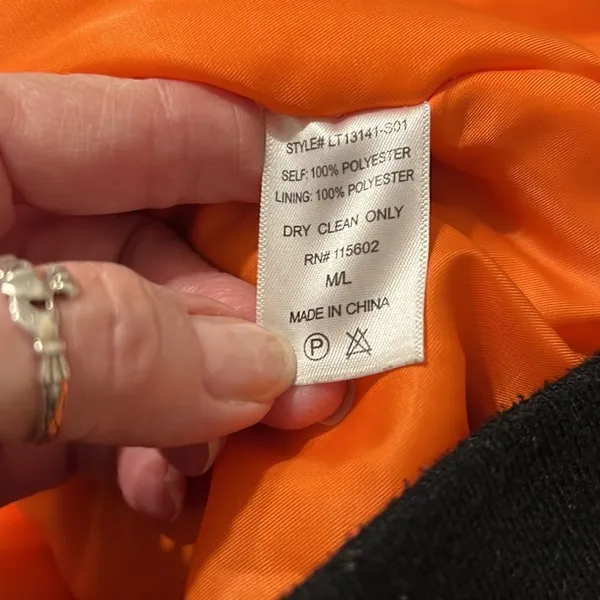 Article size M black with orange lining zip front bomber jacket EUC Size M - Image 5