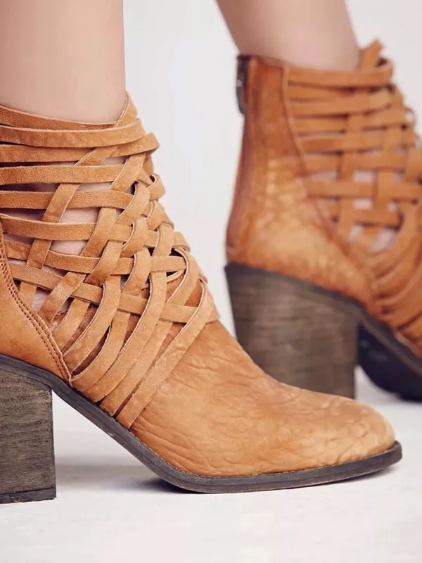 Free People Women's Carrera Leather Tan Strappy Zip Ankle Boots $198 EU 38 US 8 - Image 11