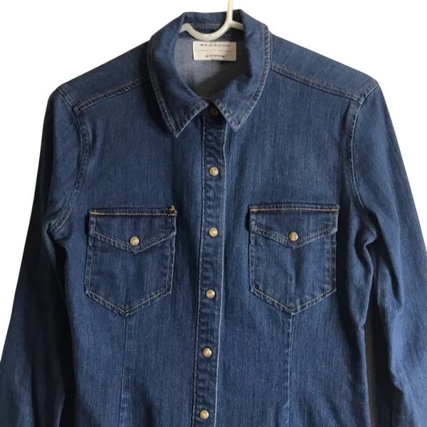 Kendall Kylie Denim Western Mini Dress‎ Pearl Snap Women's Medium Blue - Image 2