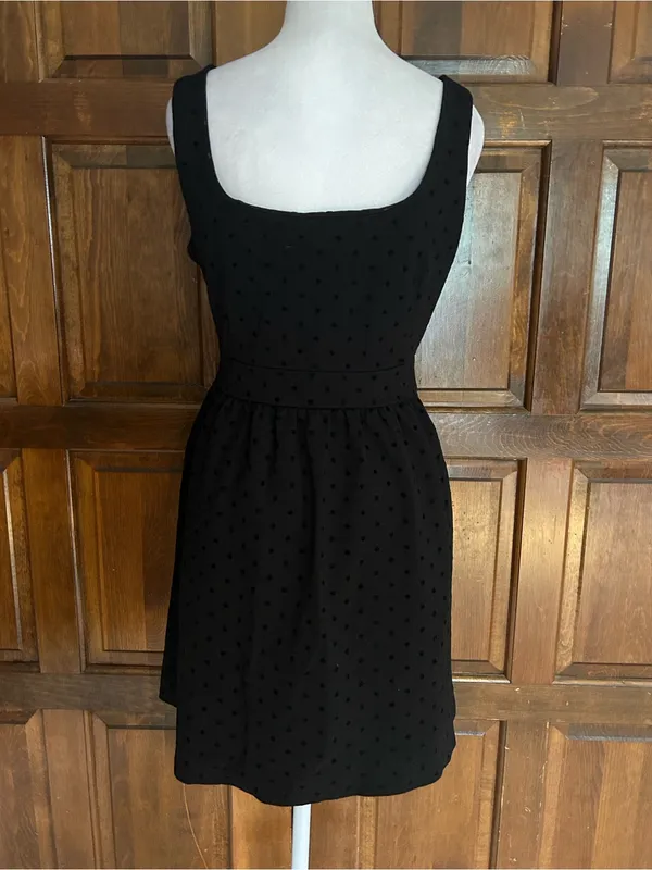 Madewell Black Swiss Dot Fit Flare Mini Dress Small S Viscose Stretch Pockets - Image 4