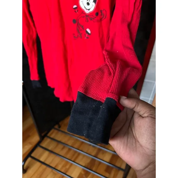 Y2K Mickey Mouse Fairy Grunge Thermal Waffle Knit Henley Red Long Sleeve Top M - Image 3
