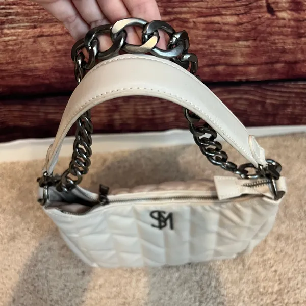 Steve Madden Chalk Quilted Hobo Bag Purse Handbag White Gray Supple 12x10x4 - Image 3