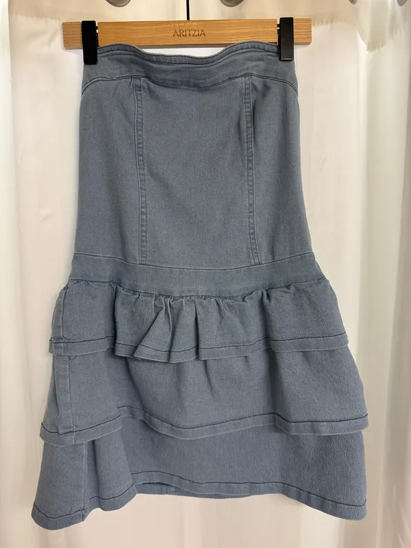 Strapless Ruffle Denim Mini Dress Blue Size XS - Image 4