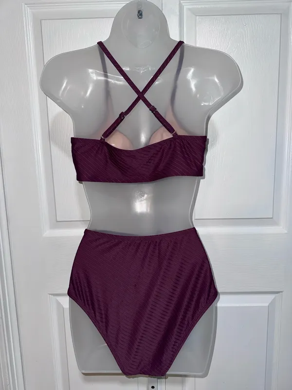 Cupshe Italian Voyage Cross Back Top & Shirring Wine High Waist Bikini Set - Image 5