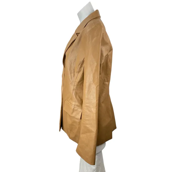Le Lis Womens Brown Faux Leather Notched Collar Long Sleeve Blazer Coat Jacket L - Image 3