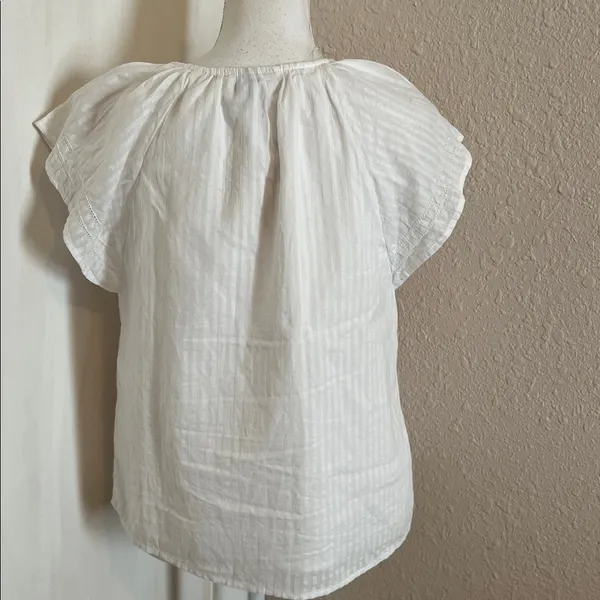 NWT White Cotton Flutter Sleeve Blouse Size XS - Image 5