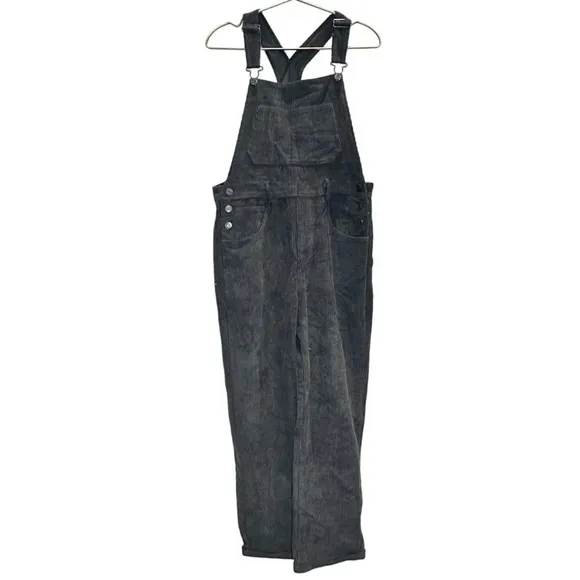 By Together Women’s S Corduroy Overalls Charcoal Gray‎ Relaxed Fit Boho Hipster - Image 2