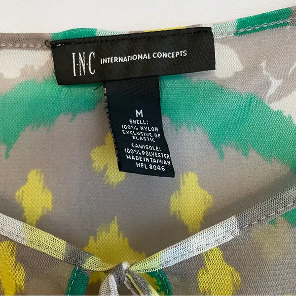 INC International Concepts Tunic Top Mesh Kimono Style Yellow Green Women’s Med - Image 10